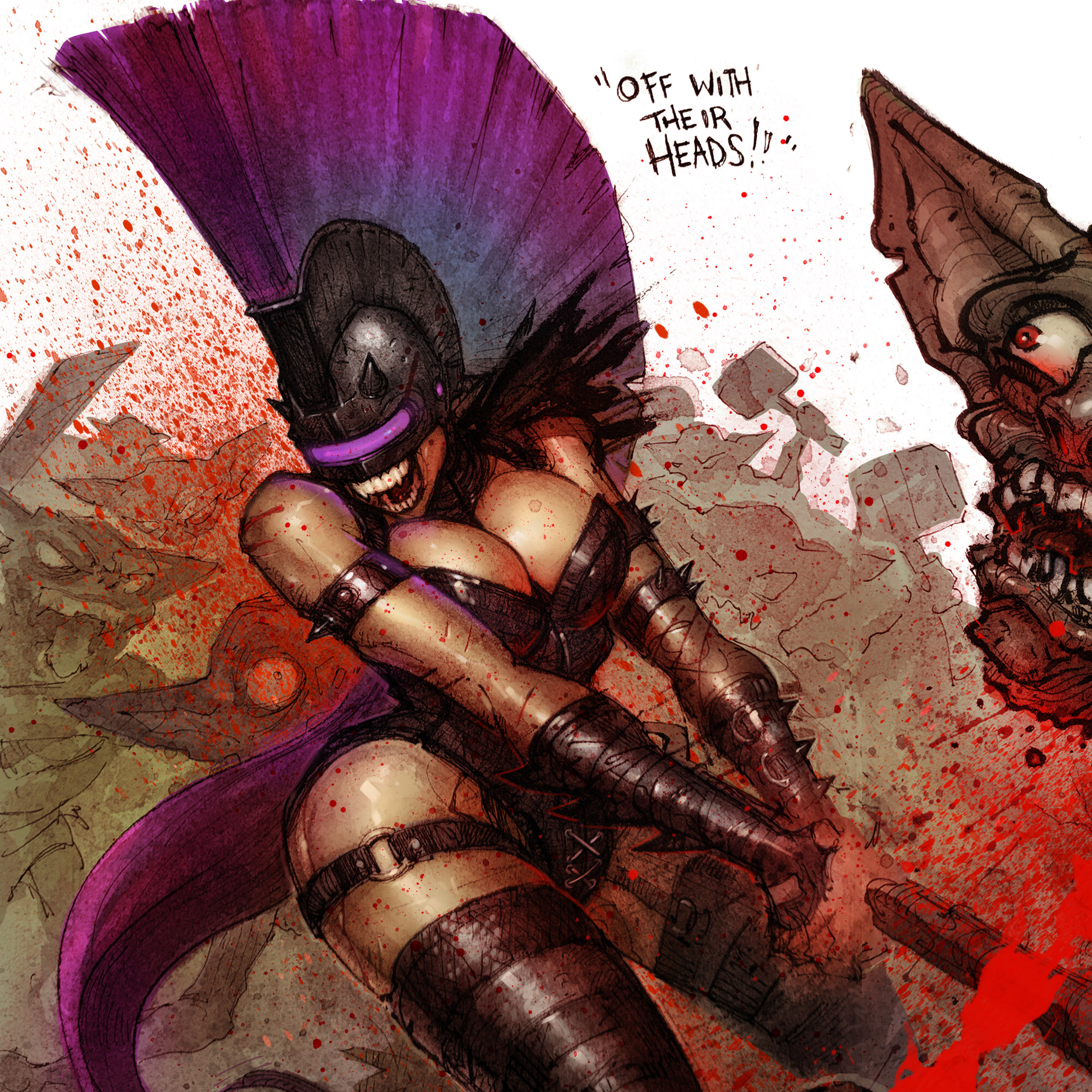Early development sketch for the Gladiatrix, a lead character for the VR game "Barbaria" from Stalwart Games. Going full Bisley with this one! So much fun