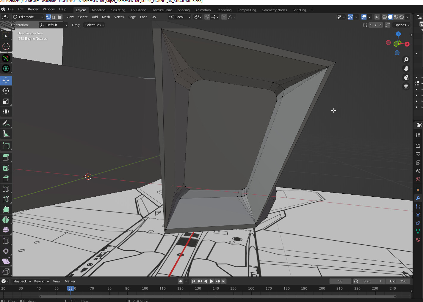 Working to carve from straight edges to curved within the inlet, I'll keep pushing back the inlet wall which will be shaped into a round cylinder where the engine is.