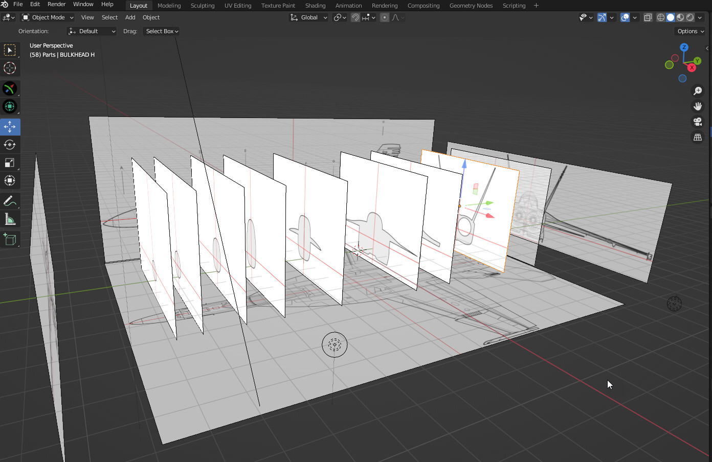 I really need to refine the fuselage and engine/inlet shapes, so I brought in bulkhead templates to help.