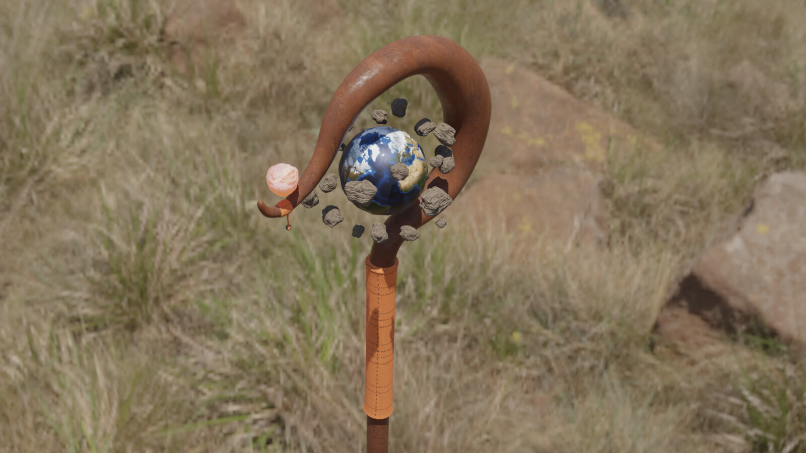 Earth Staff closeup with additional bauble.