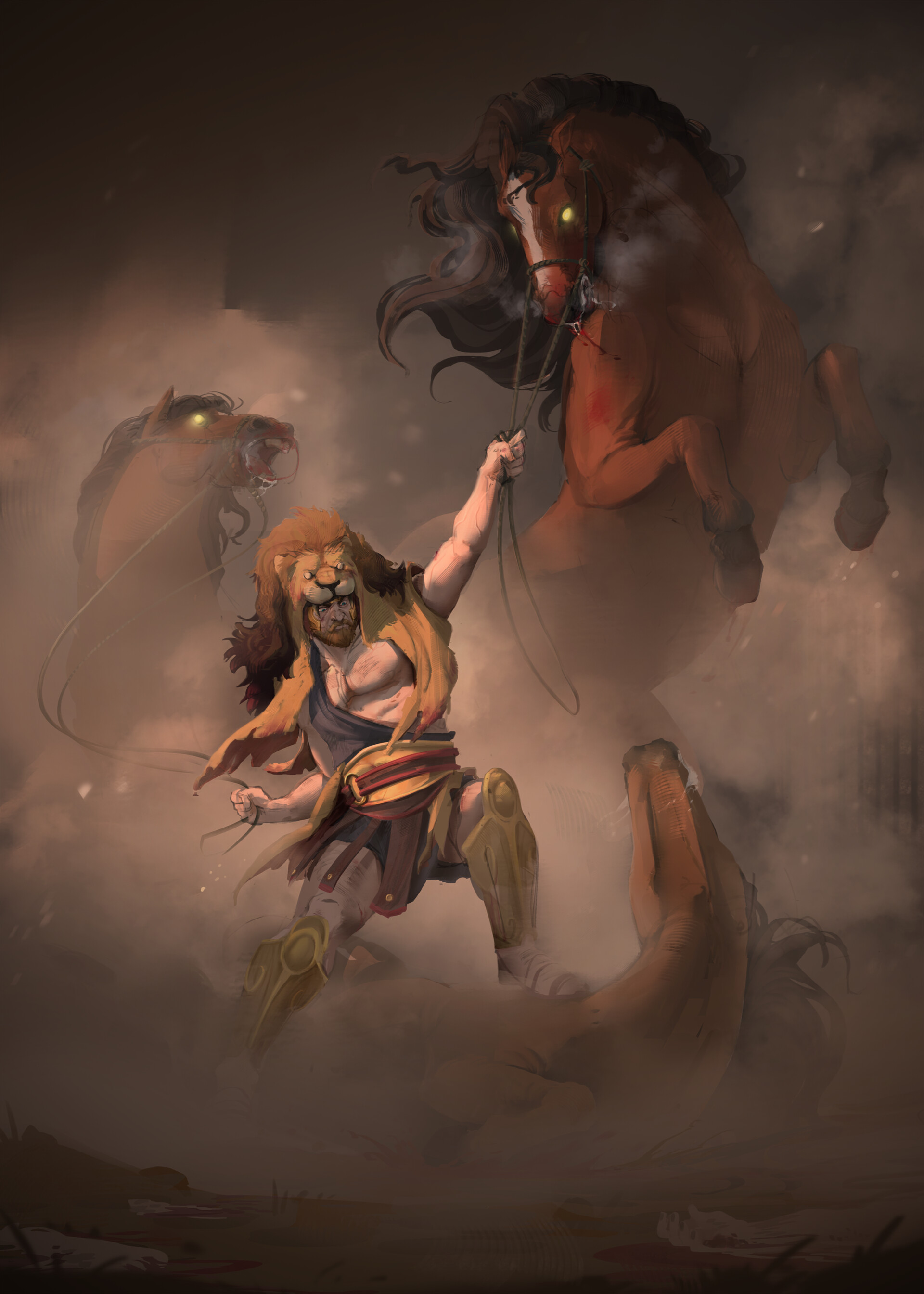 ArtStation New3dge challenge Heracles and the mares of Diomedes