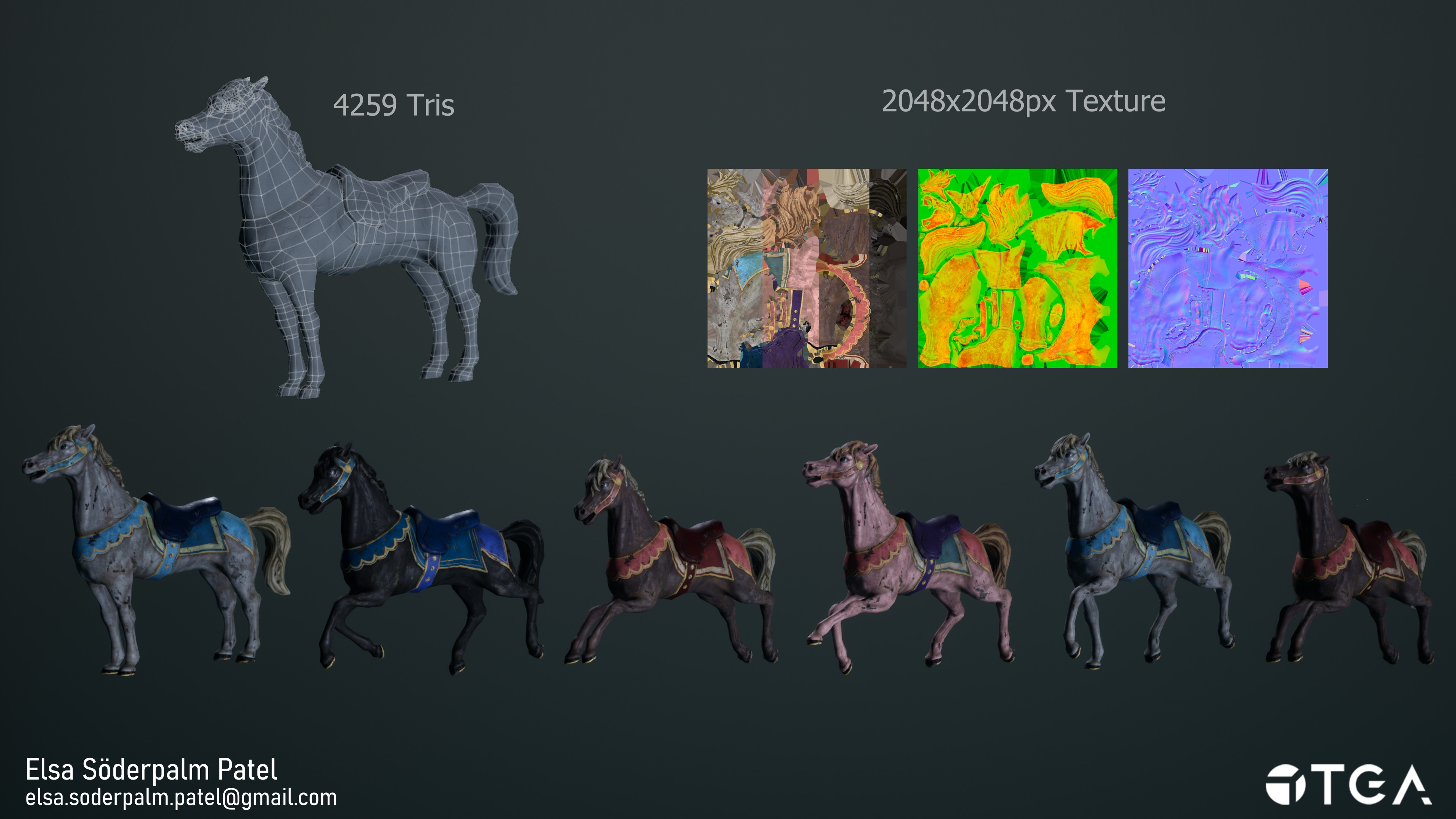 The horses uses the same model and were posed later for more variation.