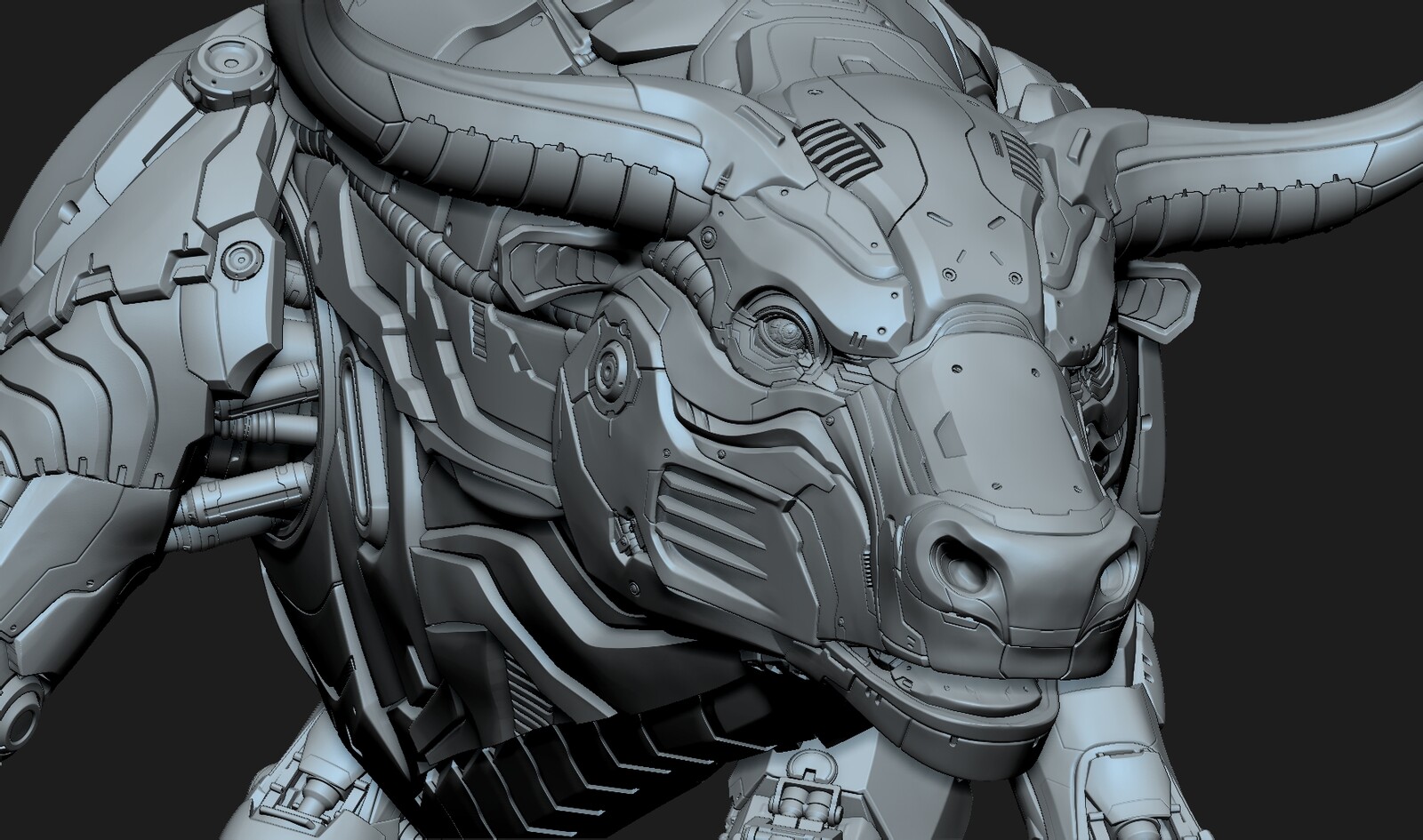 Some Zbrush screengrabs to highlight areas I worked on; I was responsable for alot of the detailing on around the eyes, nose and jaw, as well as the horns. 