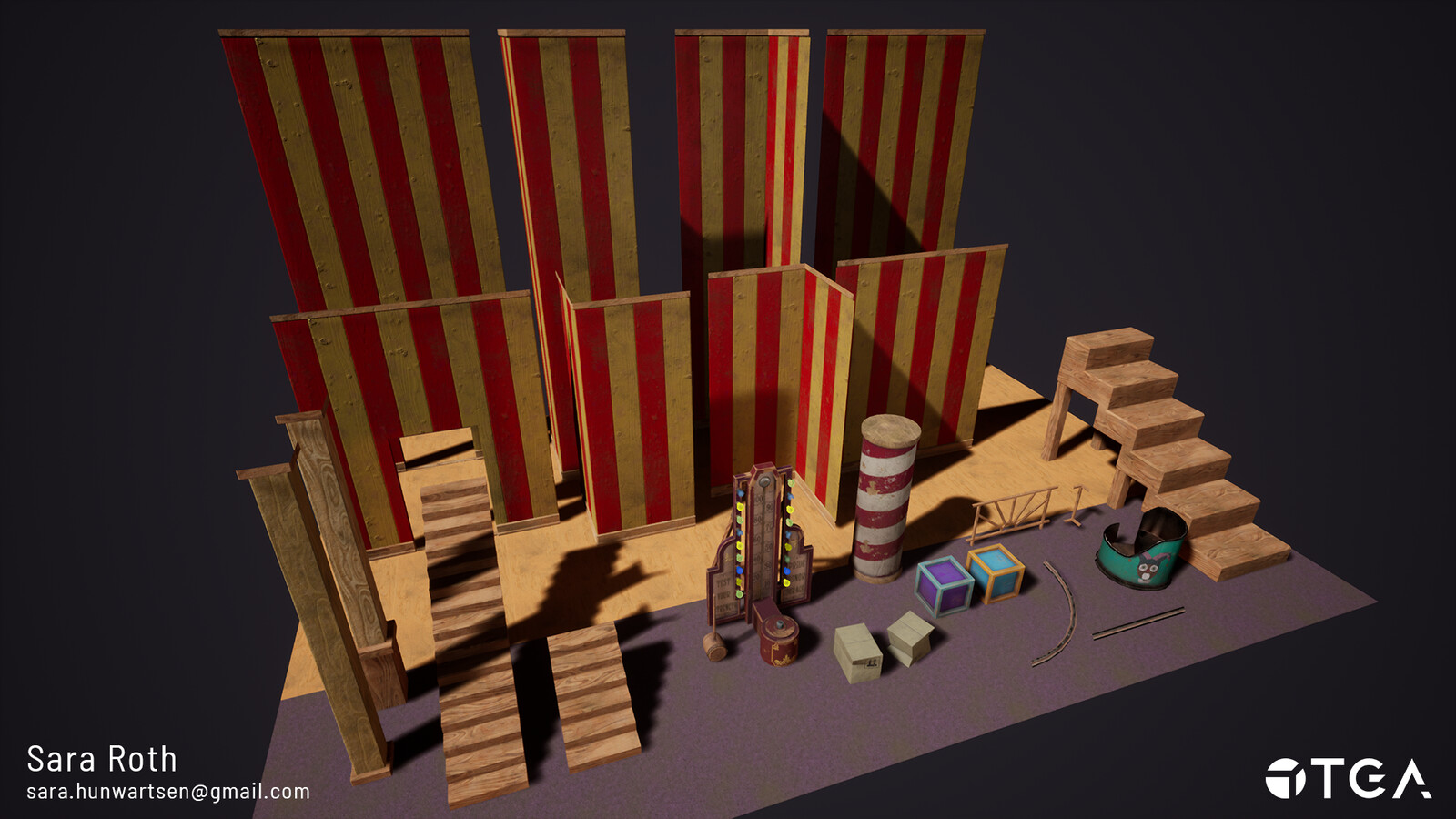 An overview of most of the assets I created for our game project. We needed a large assortment of modular pieces in different sizes. Here I've displayed 8 out of the 20.