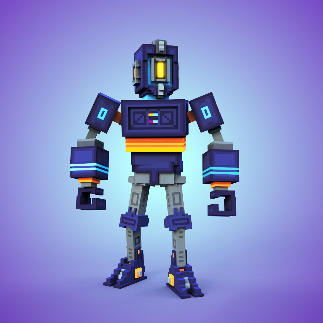 Artstation robot character voxel art
