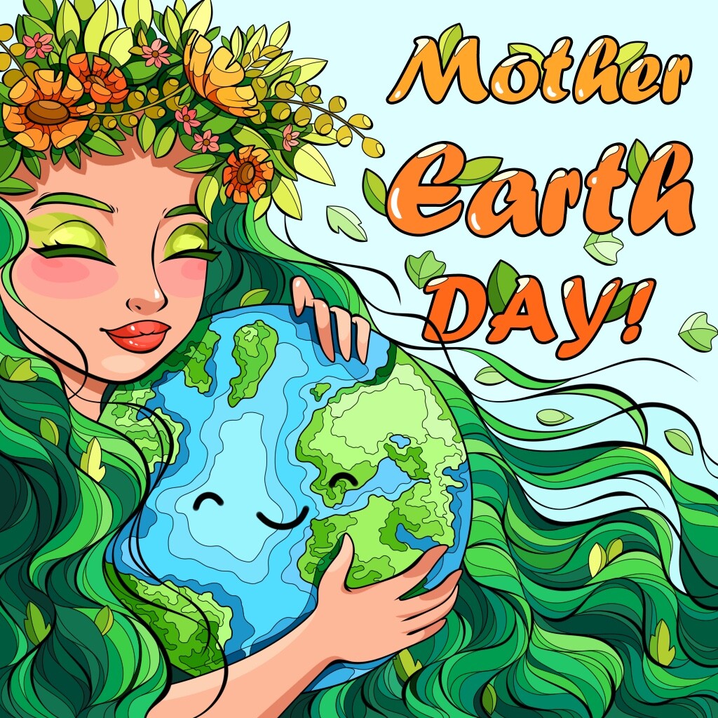 Premium Vector | Happy mother earth day vector planet earth and beautiful mother  drawing with flower wreath world