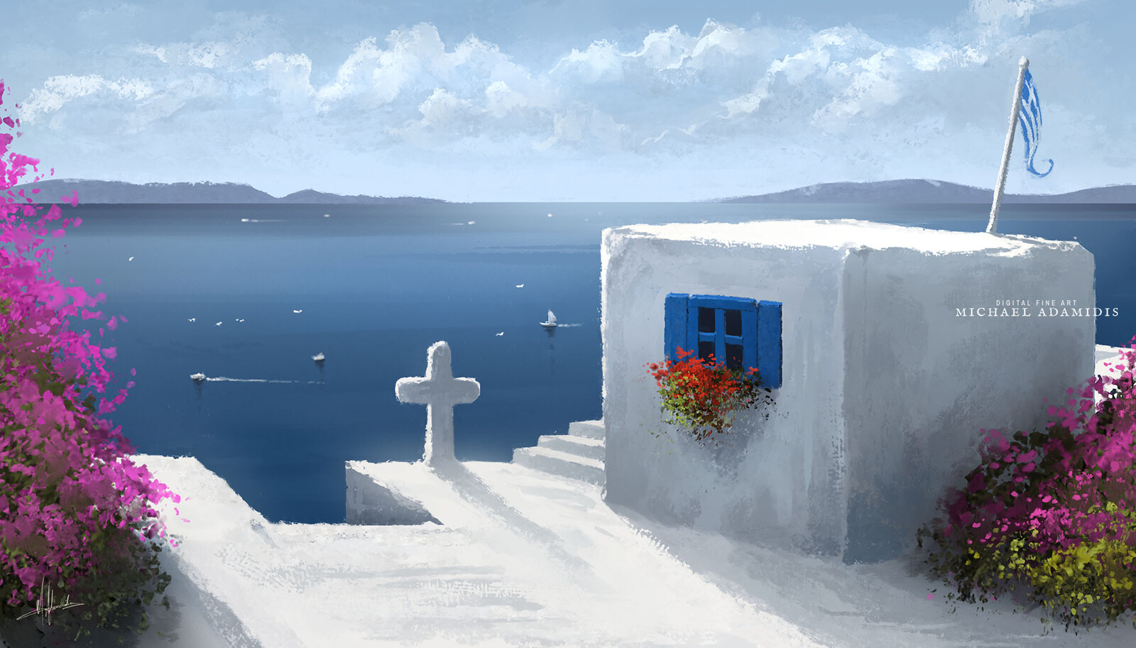 Santorini, Greece - Digital Art Landscape Painting