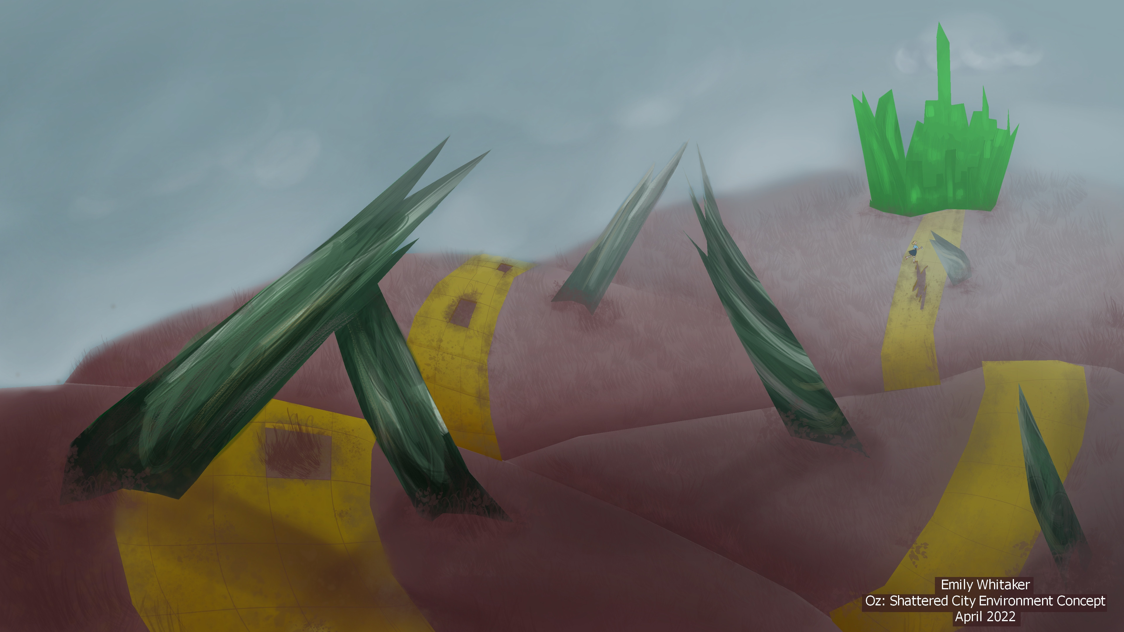 Environment concept for the Yellow Brick Road up into the Shattered Emerald City.
