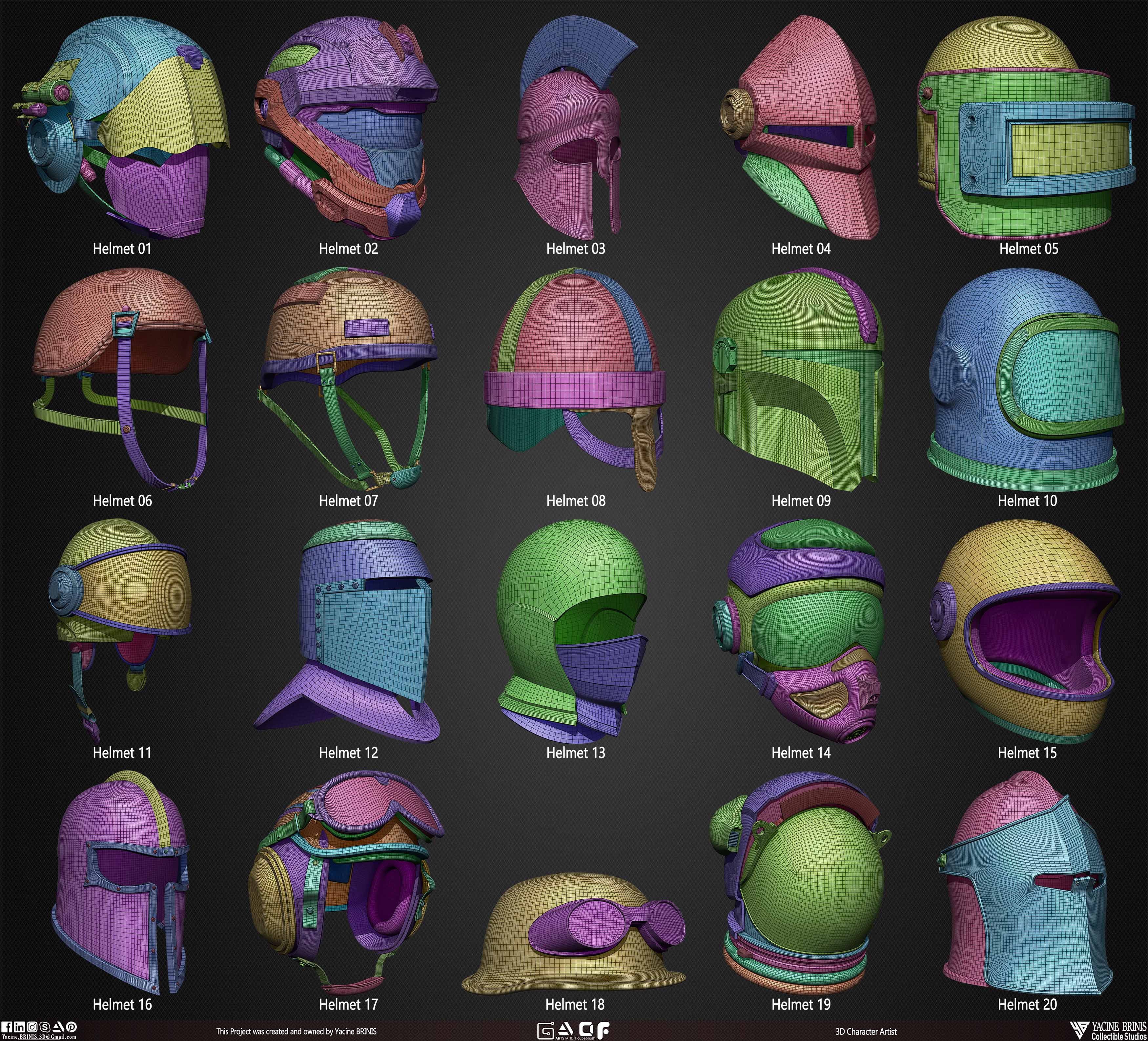 Pack of 20 Helmets Kitbash sculpted by Yacine BRINIS Vol 01 set 004