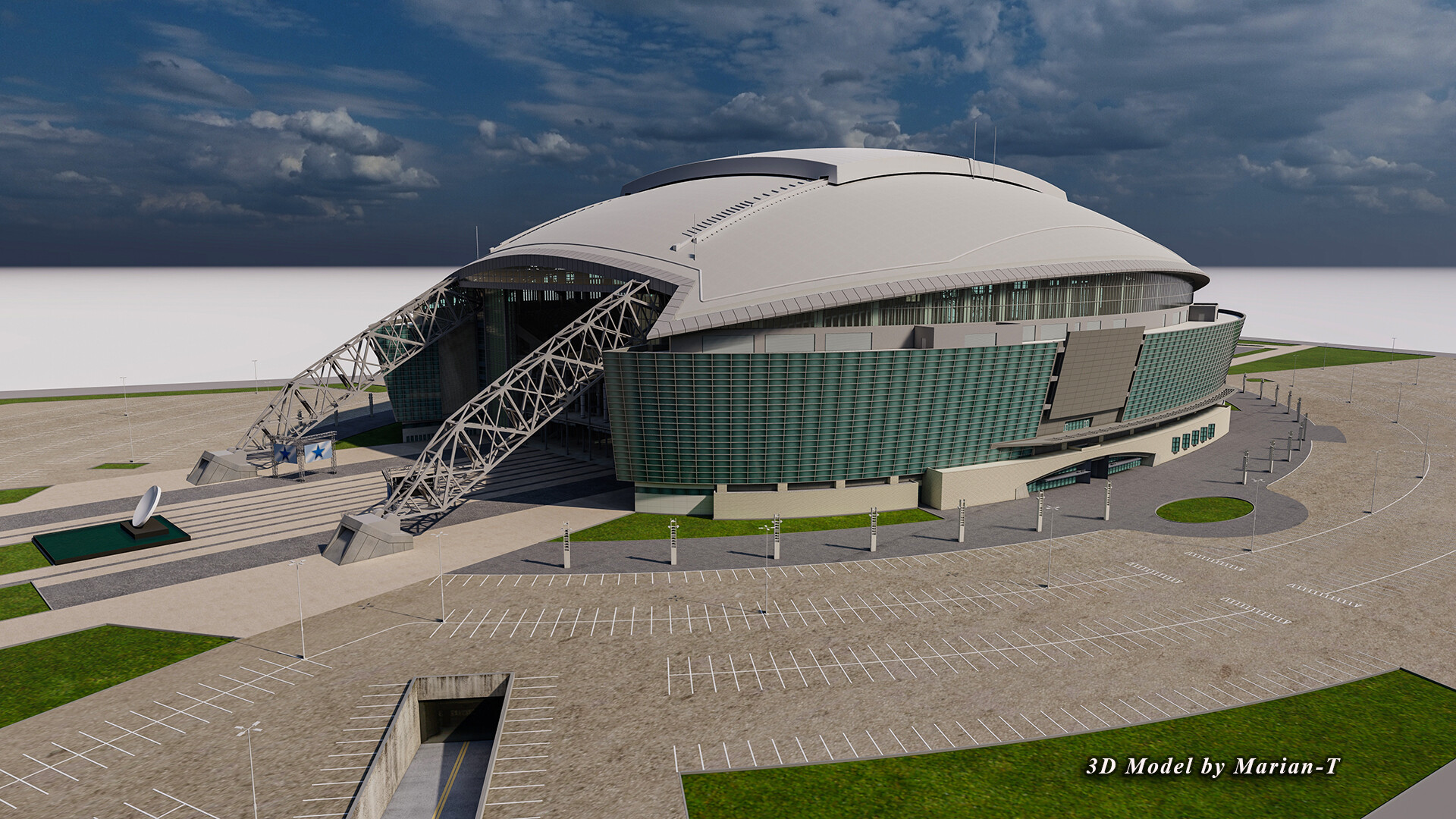 Cowboys Stadium, a domed stadium with a retractable roof in Arlington,  Texas