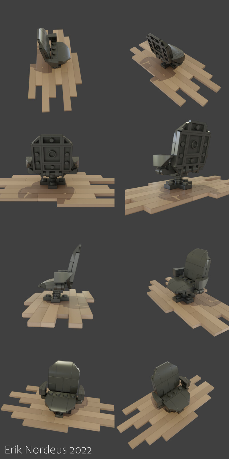 Here you can see the LEGO office desk leather chair from different angles if you want to build it yourself