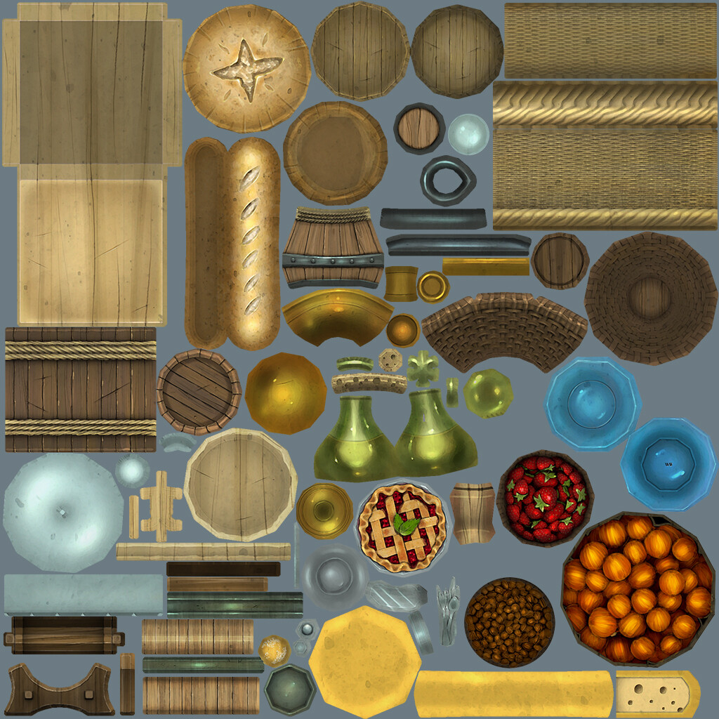 Stylized, hand painted texture work for the pantry. 