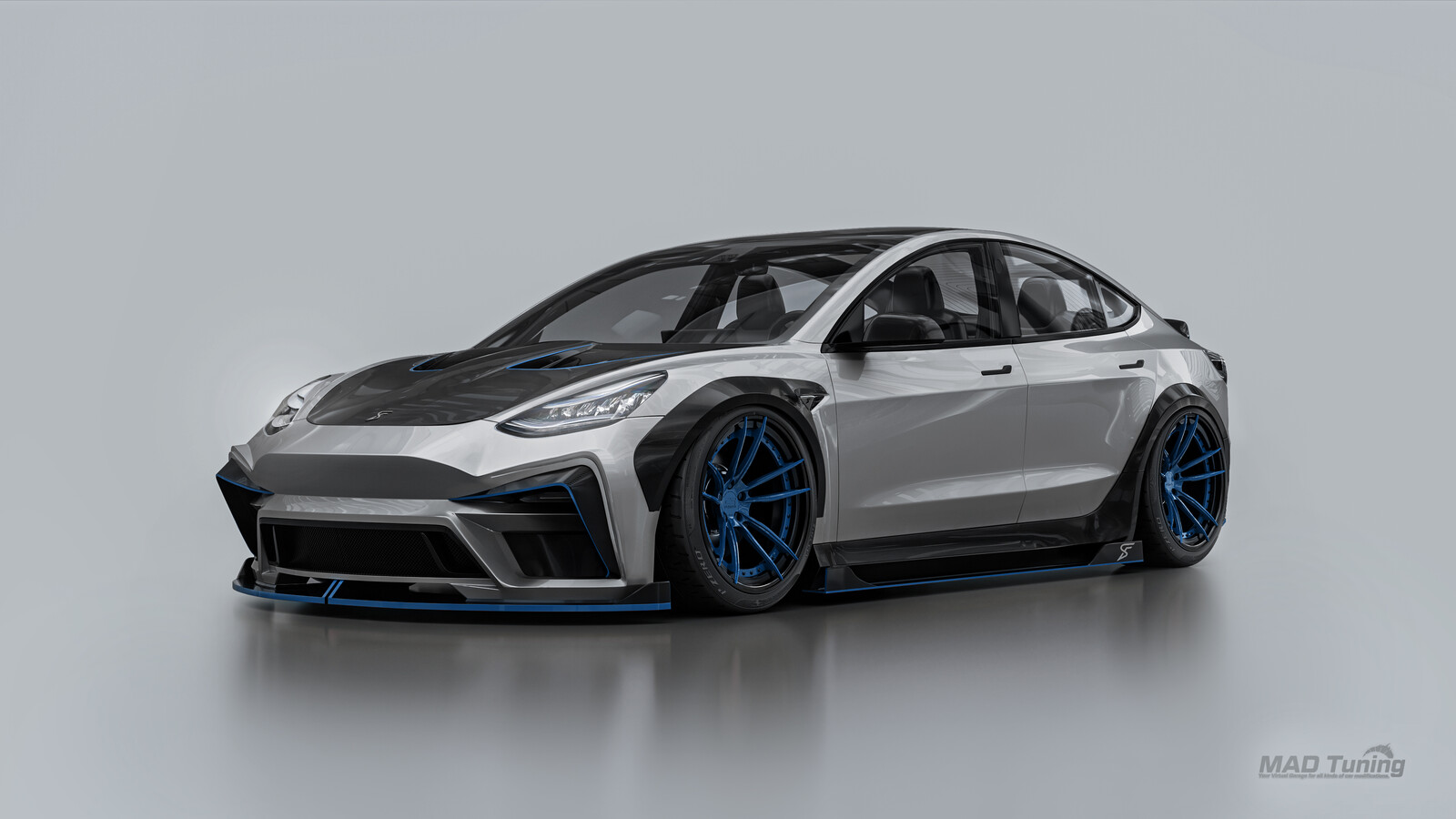 Tuned Tesla model 3 : Blue trim version