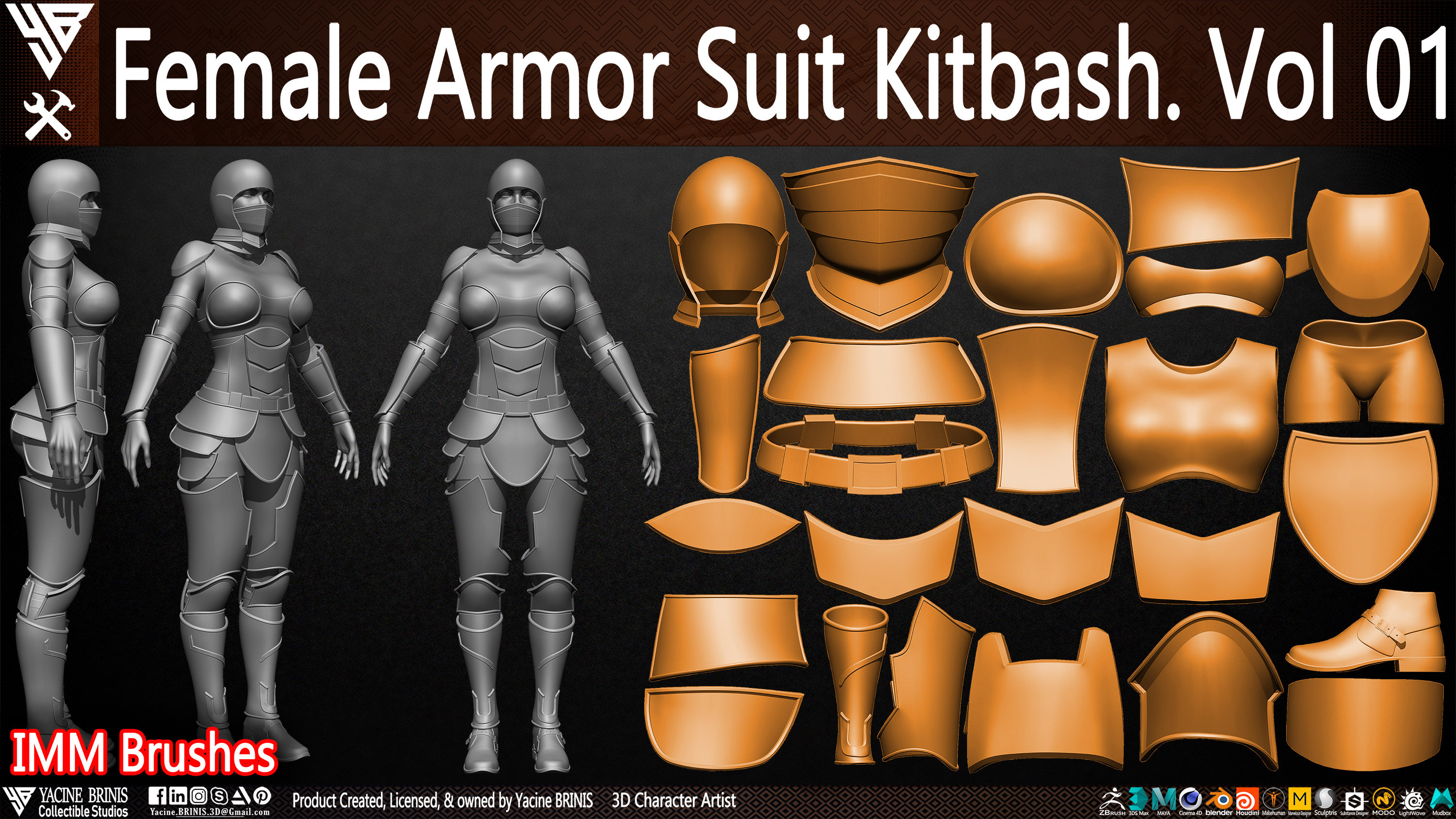 Female Armor Suit Kitbash By Yacine BRINIS. Vol 01 Set 01