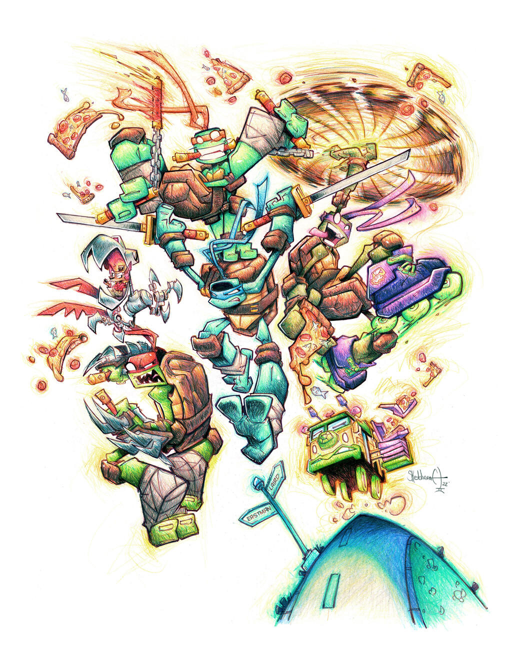 Commish: TMNT Scribbly Color Pencils