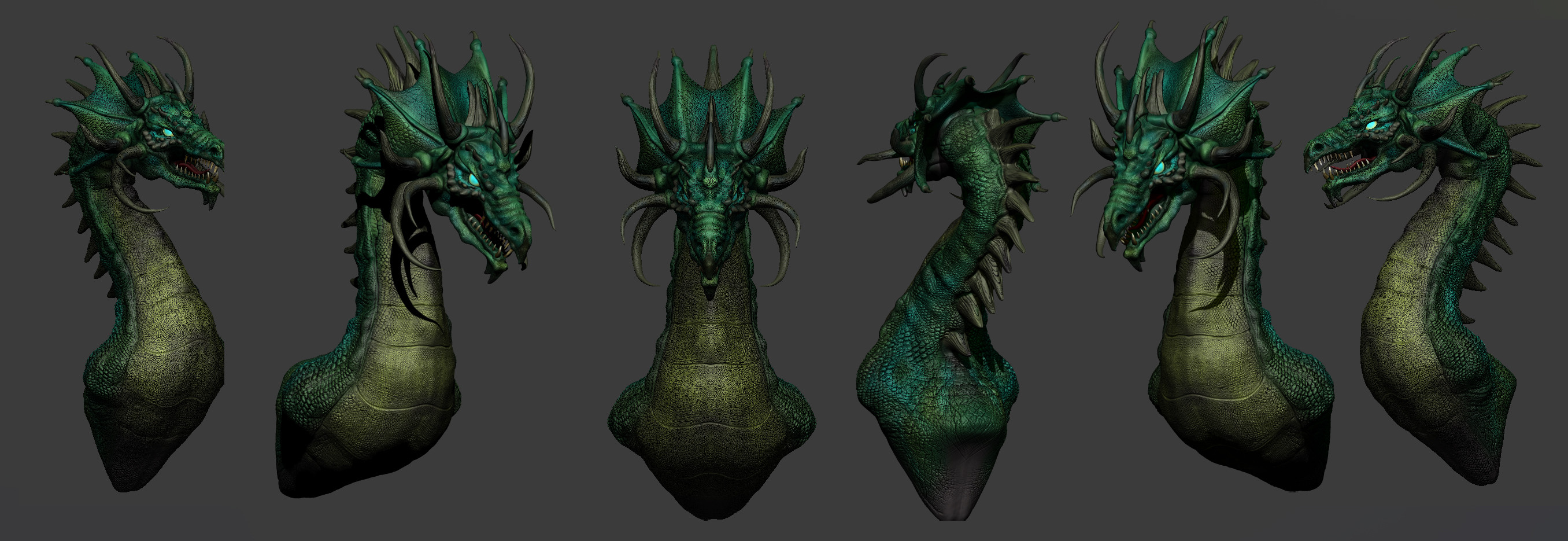 Horned Emerald Dragon Bust