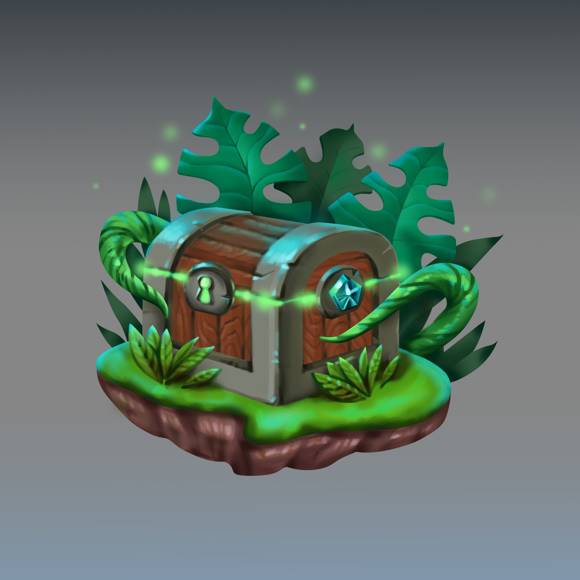 ArtStation A magical treasure chest in the jungle. Cute casual props