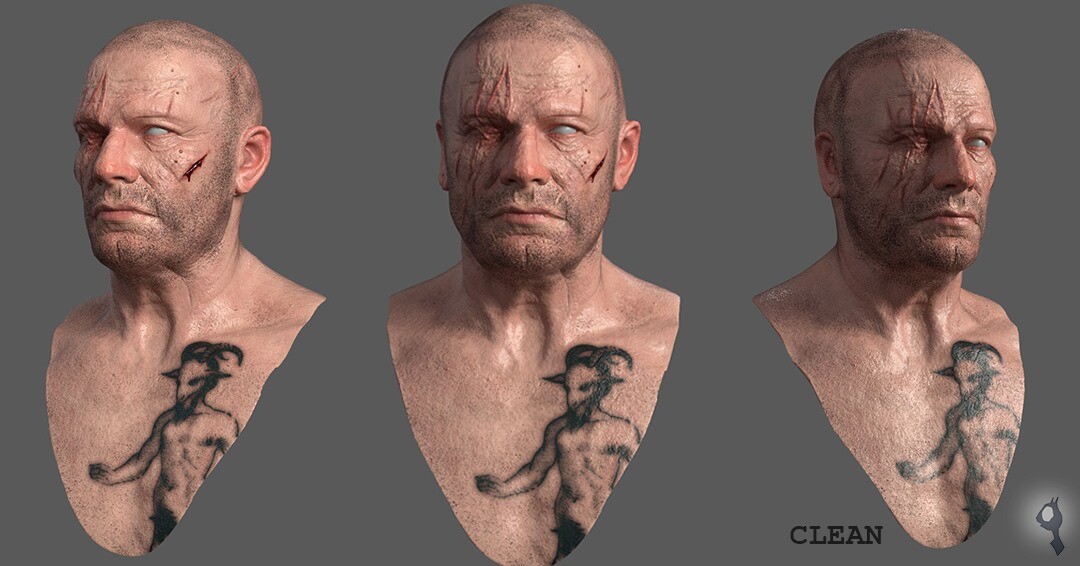 Pablo Munoz G. - I was doing some skin texture updates in this guy and went  in a tangent... But it's fun to design tattoos on Substance Painter.  #texturing #tattoos #3D #character #