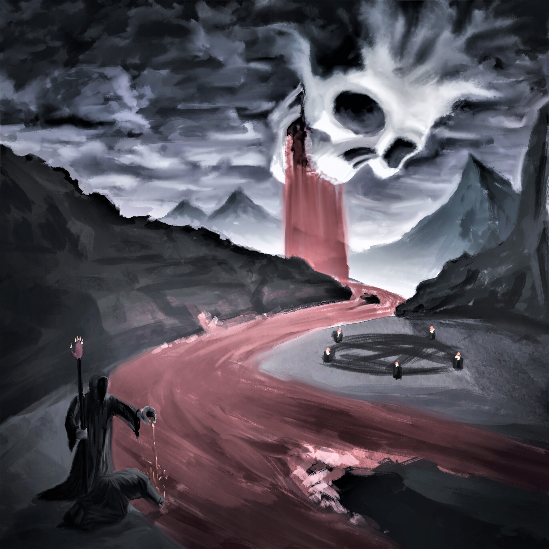 ArtStation River of blood metal album concept (gouache)