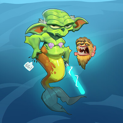 Juanda el rico mermay the forth be with you mermaid star wars illustration full