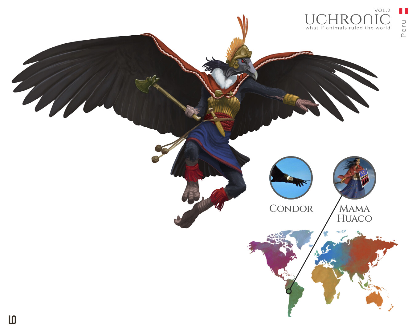 Mama Huaco, the legendary woman linked with the myth of the origin of the Incas, depicted as a andean condor… history…legend…ages from then, who knows…