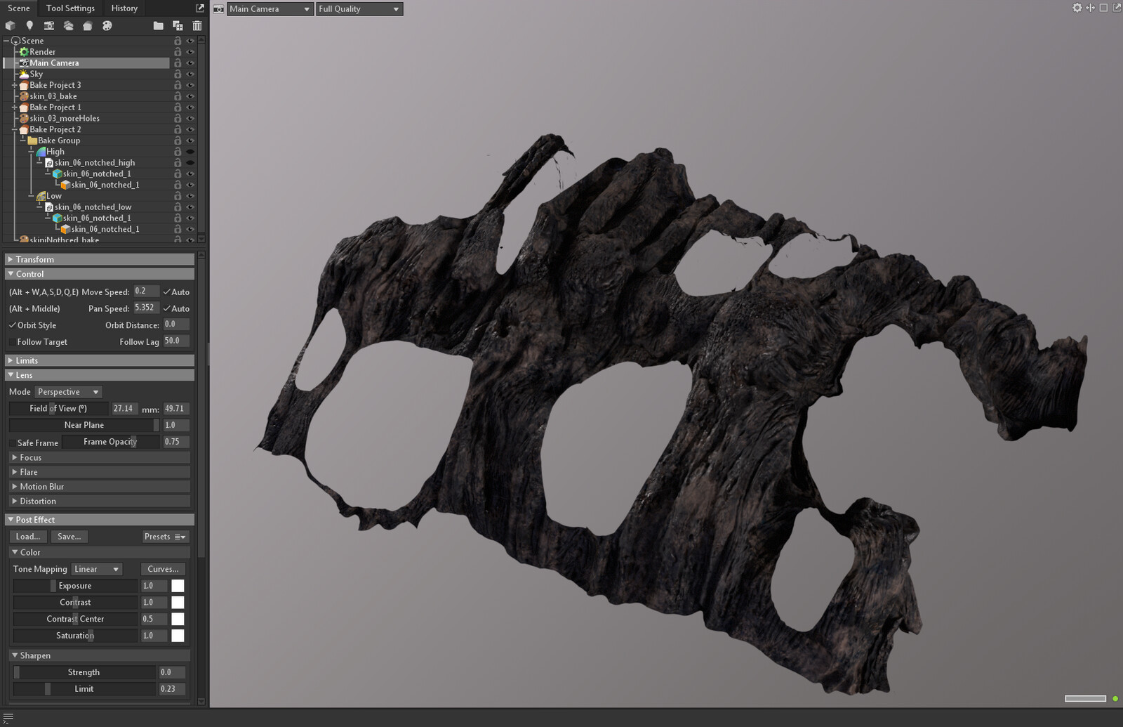 Section of Serpent corpse skin textured in Marmoset Toolbag