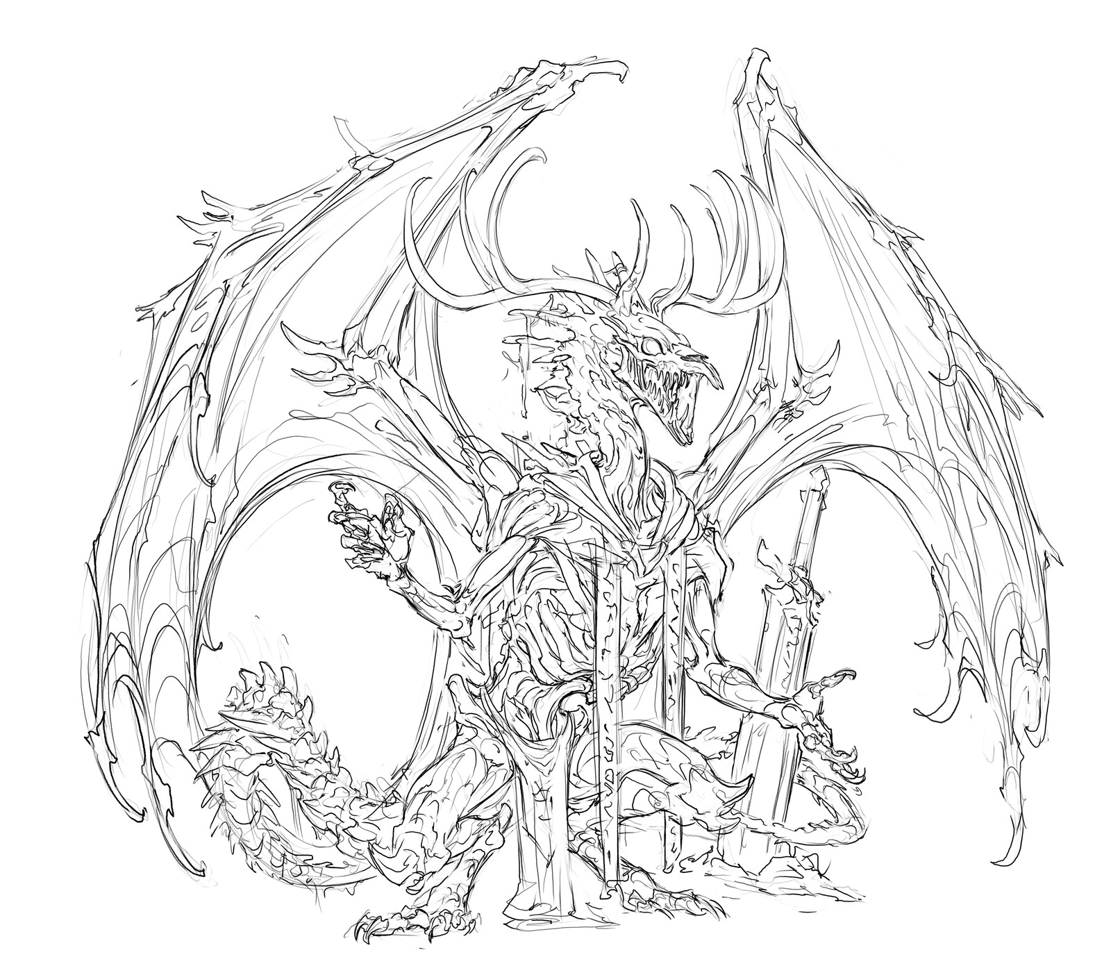 Wraithmarked Creative Concept Sketch - Winter Dragon