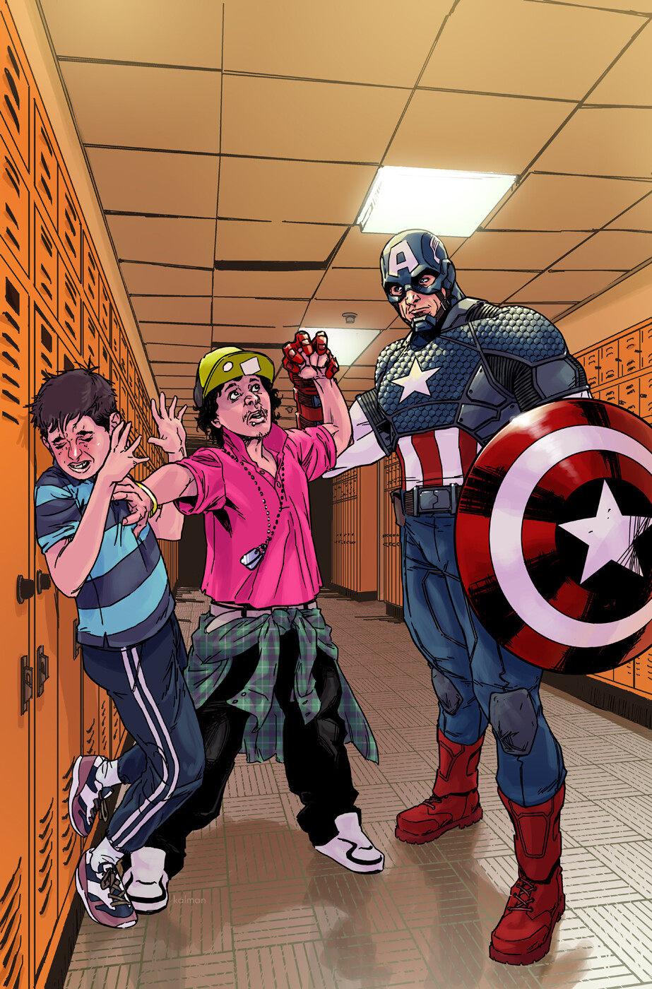 Variant cover for Captain America 25. Marvel partnered with an anti-bullying organization for a month of variant covers.