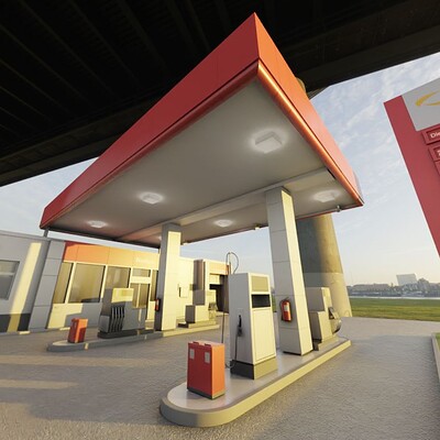 Dennis haupt 3dhaupt 01 low poly gas station type 1 remastered in blender 3 modelled and textured by 3dhaupt 25