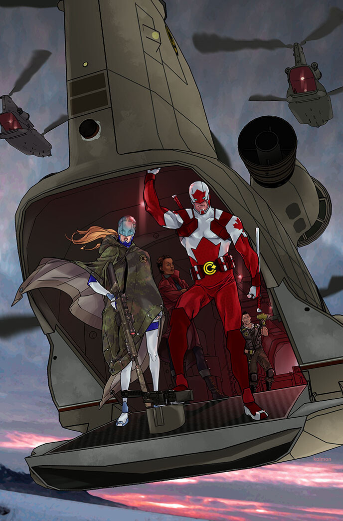 Alternate cover art for Captain Canuck issue 1, showing the whole Equilibrium team.