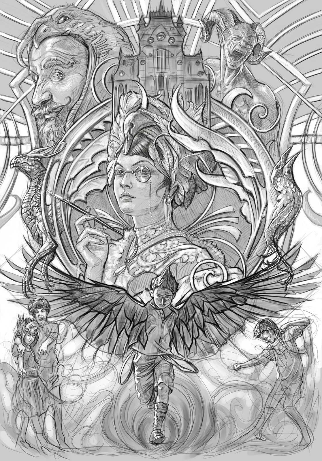 digital draw sketch Storia di Drago e Corvo