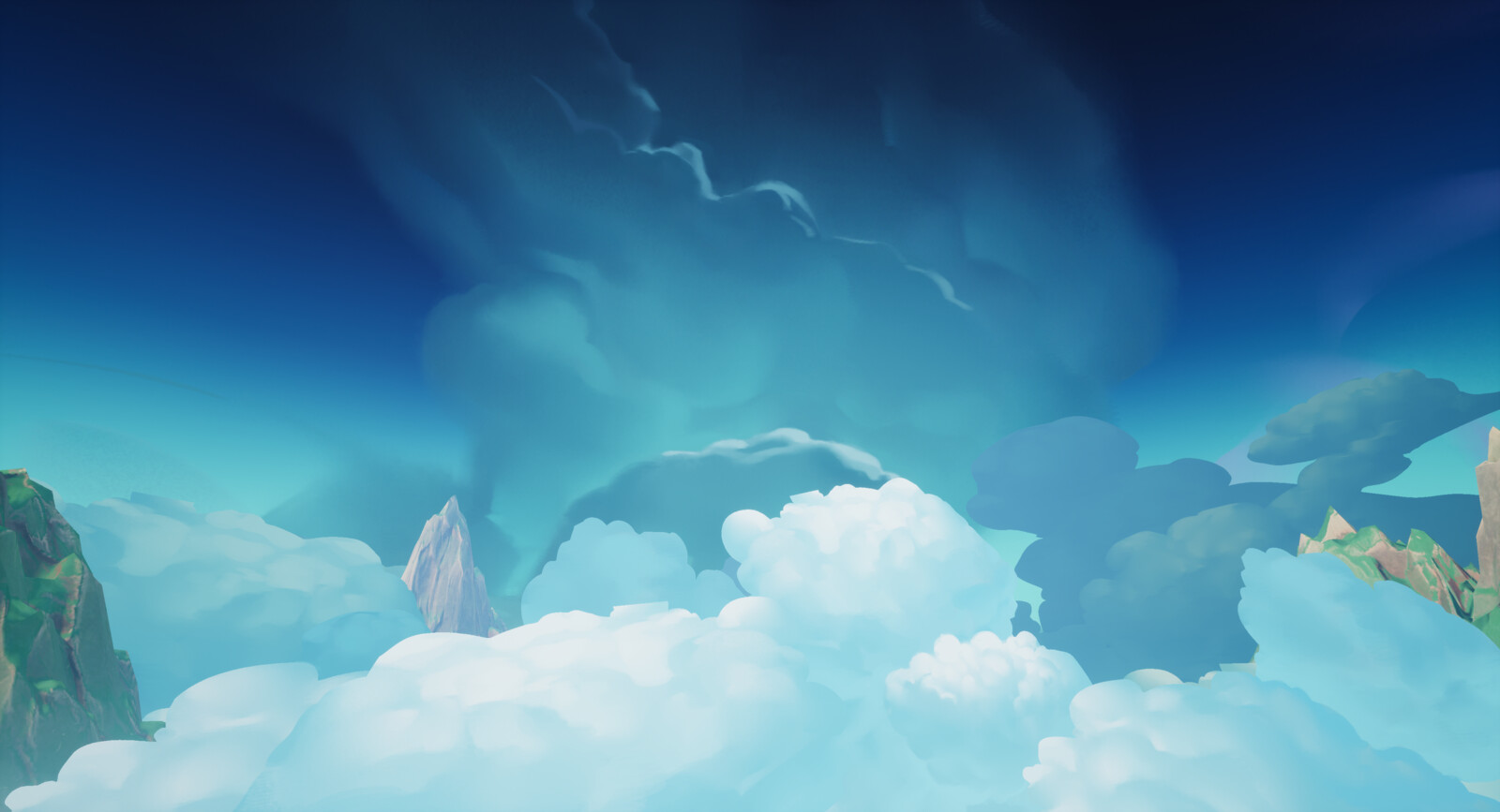 The clouds sprites blend with the skybox by creating a gradient with individual sprites tints