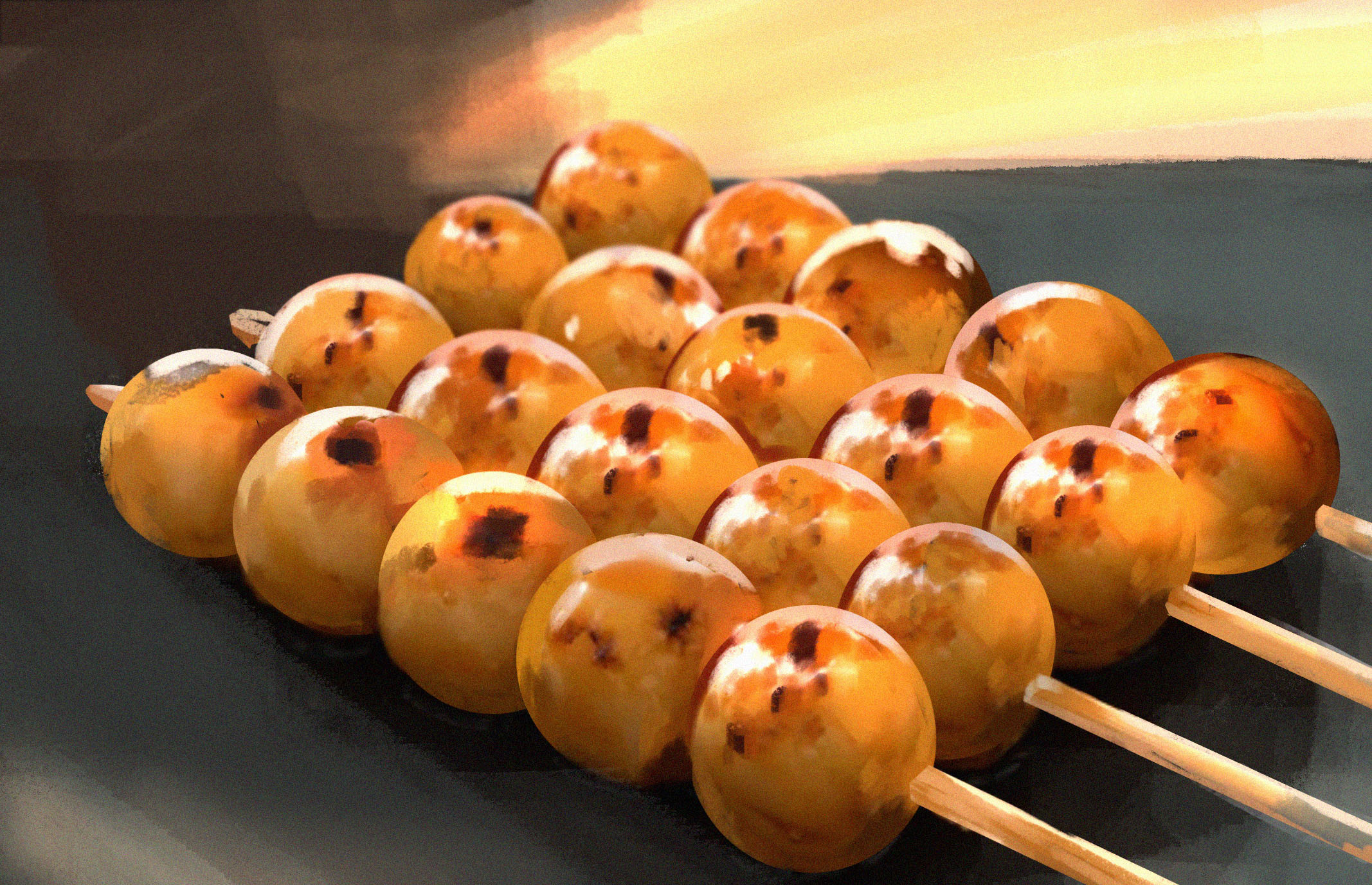 Enjoying Dango a festival treat.