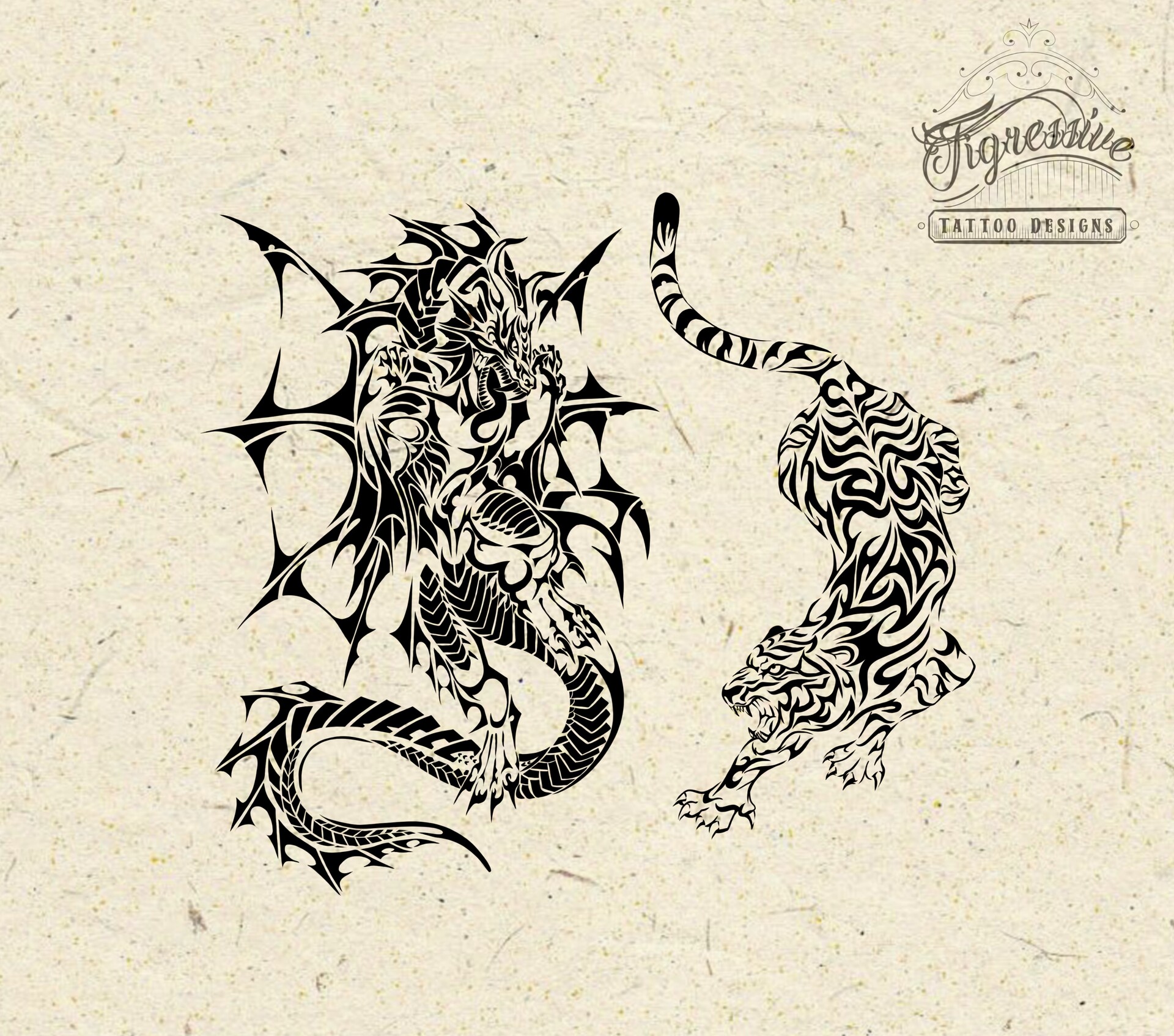 ArtStation - Dragon-Tiger Tribal tattoo(Commission)