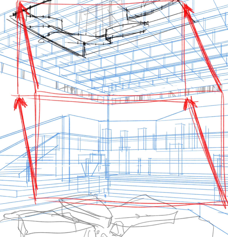 rough sketch of background made from reference shot