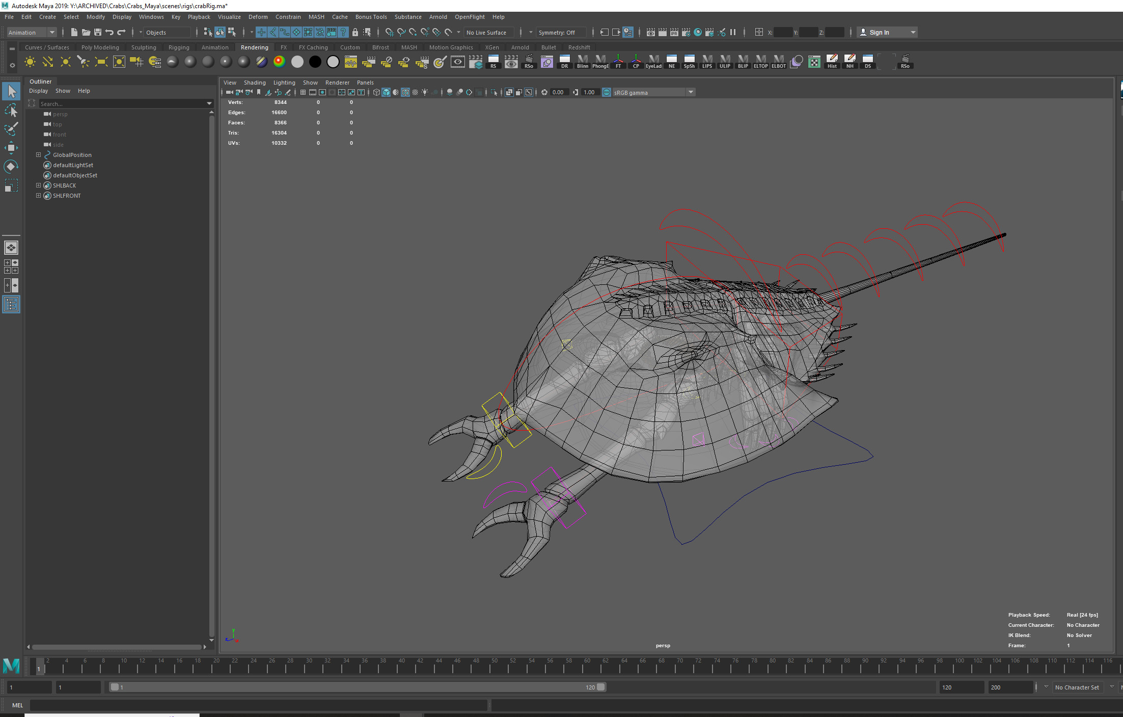 Crab rig created in Maya.