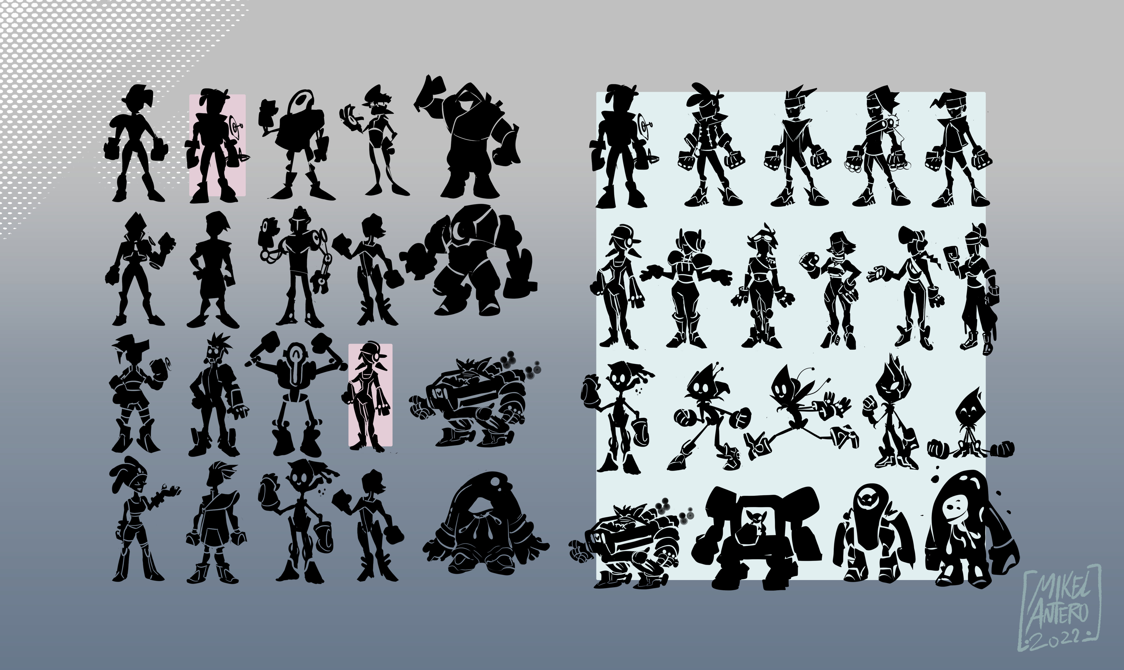 Chraracter design silhouette creative process.