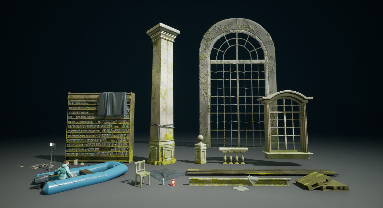 Some of the Assets making up the scene. The level itself consists of large building blocks.