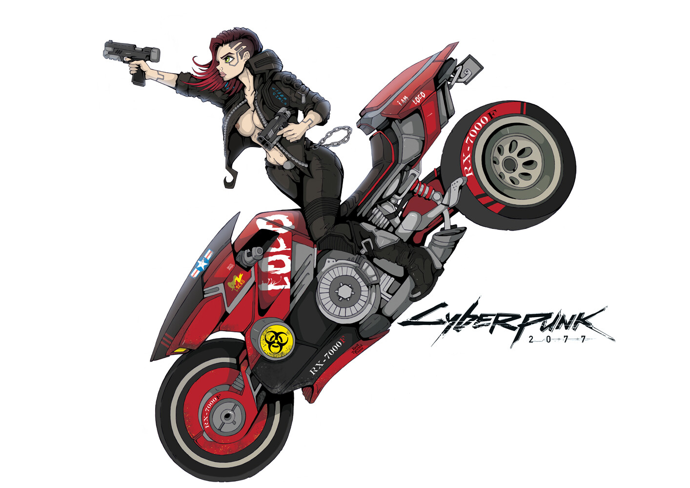 ArtStation - Cyberpunk girl on bike cartoon