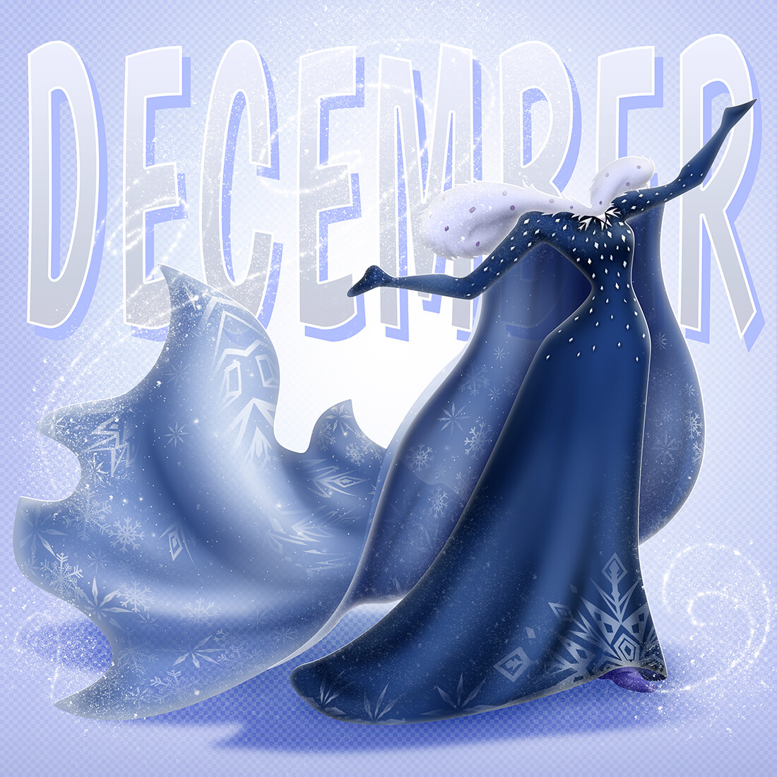 Elsa for December. I had already done an illustration with her traditional costume and I felt this was more festive.