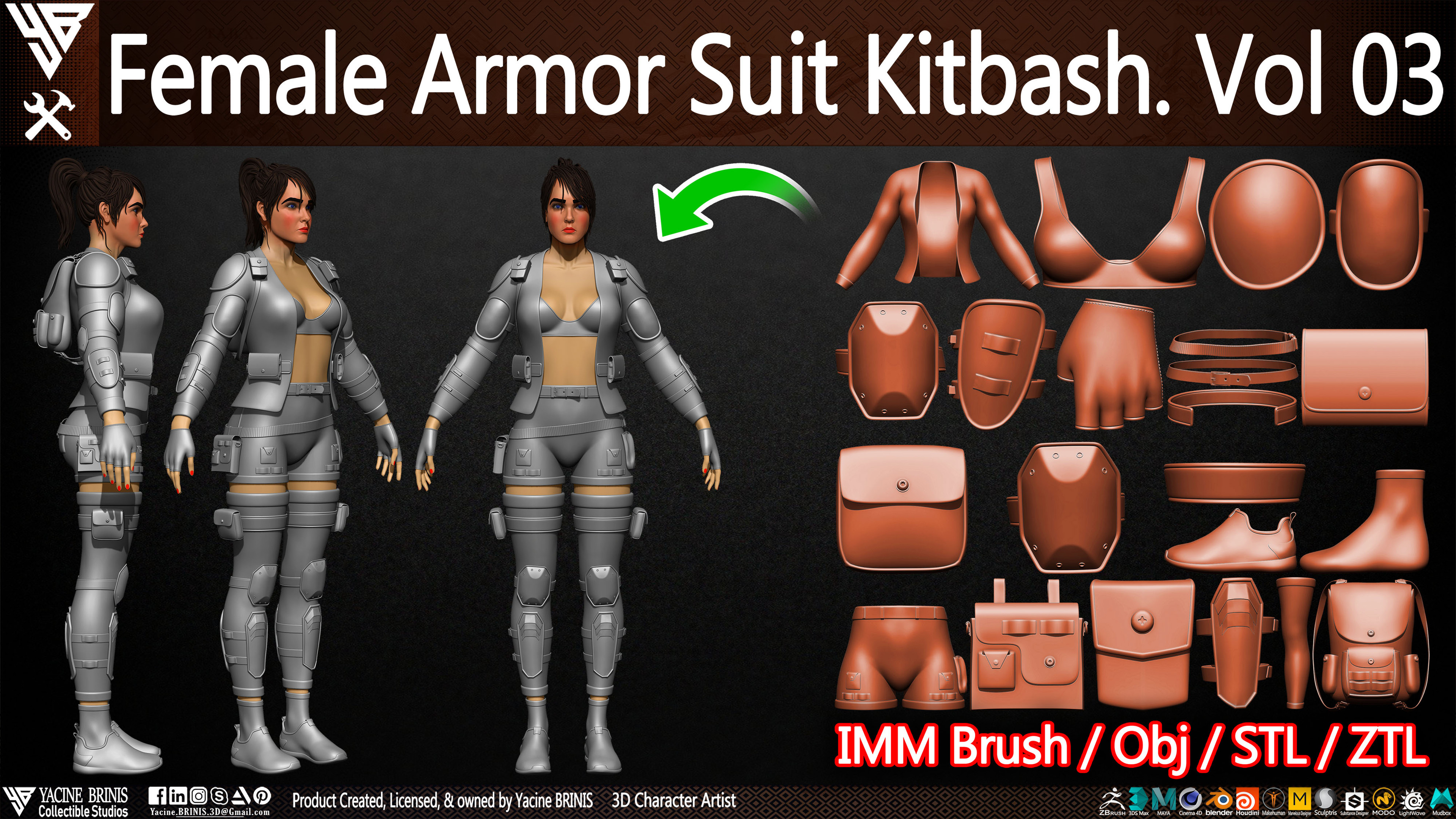 Female Armor Suit Kitbash sculpted By Yacine BRINIS Vol 03 Set 001
