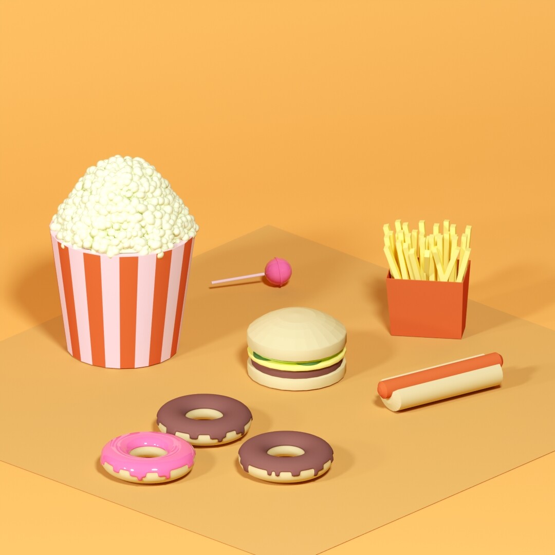 3D Art Journey - Junk food - low poly