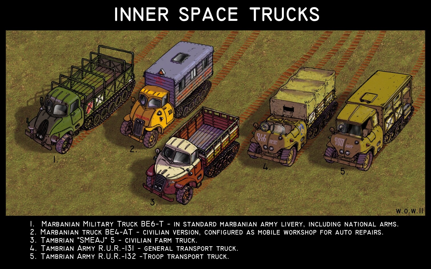 Truck designs, both civilian and military. 