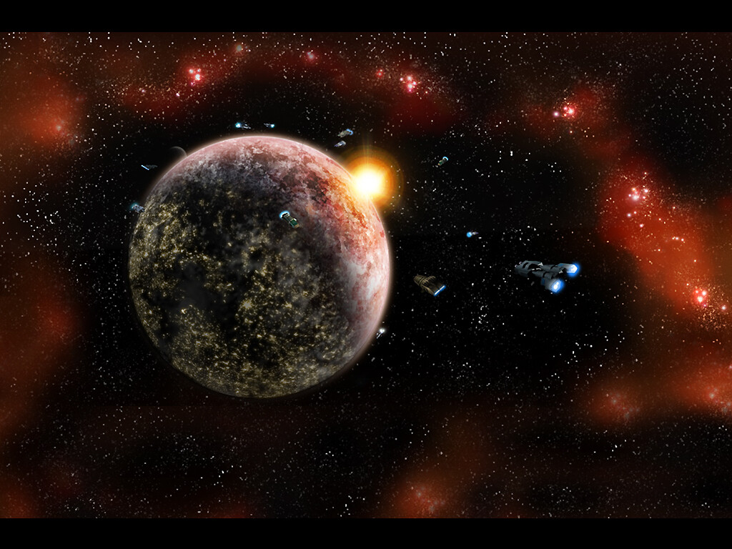 This is a background I made for a browser-based space game, 'TDZK'. Photoshop/Painter.