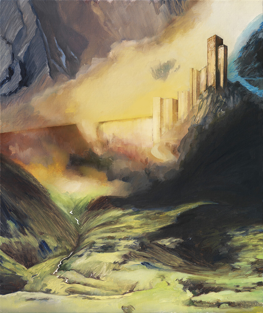 Fortress on fire - Mixed media. Oil on canvas, and digital.