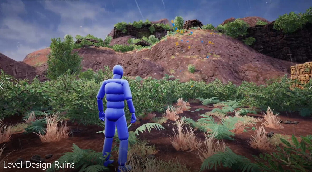 The player won´t visit anything beyond this hill but it is still important to make everything feel alive. Wind, rain, trees, leaves falling and so much more going on in the background.