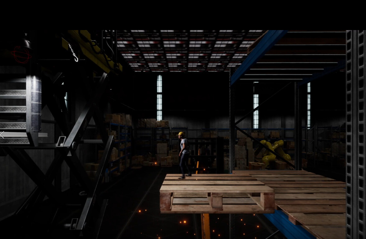From here the player has to grapple swing to the left. You also get a better sense of the scope of the area you are in with the storage boxes and shelves in the back.