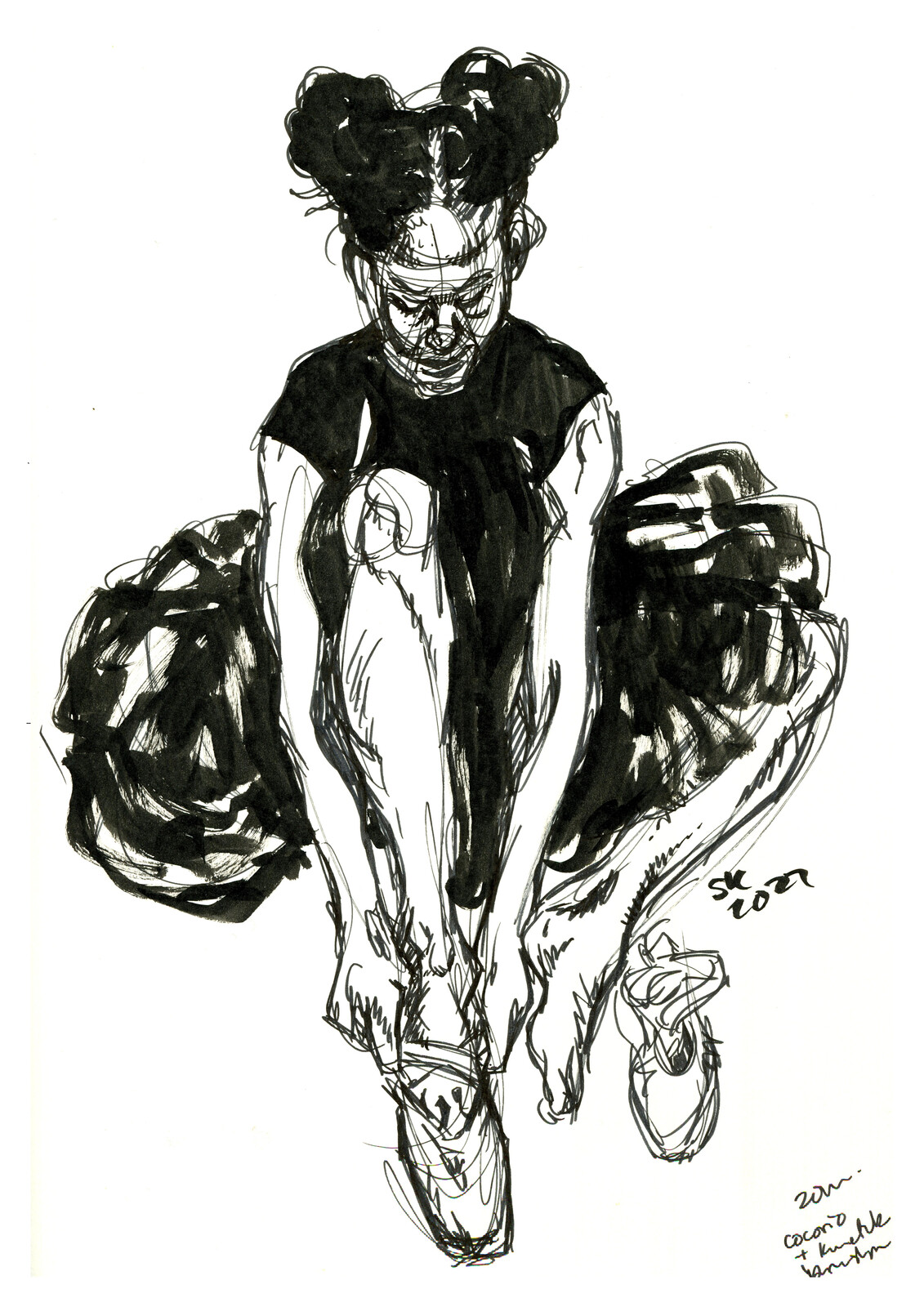 Ink and brush pen.