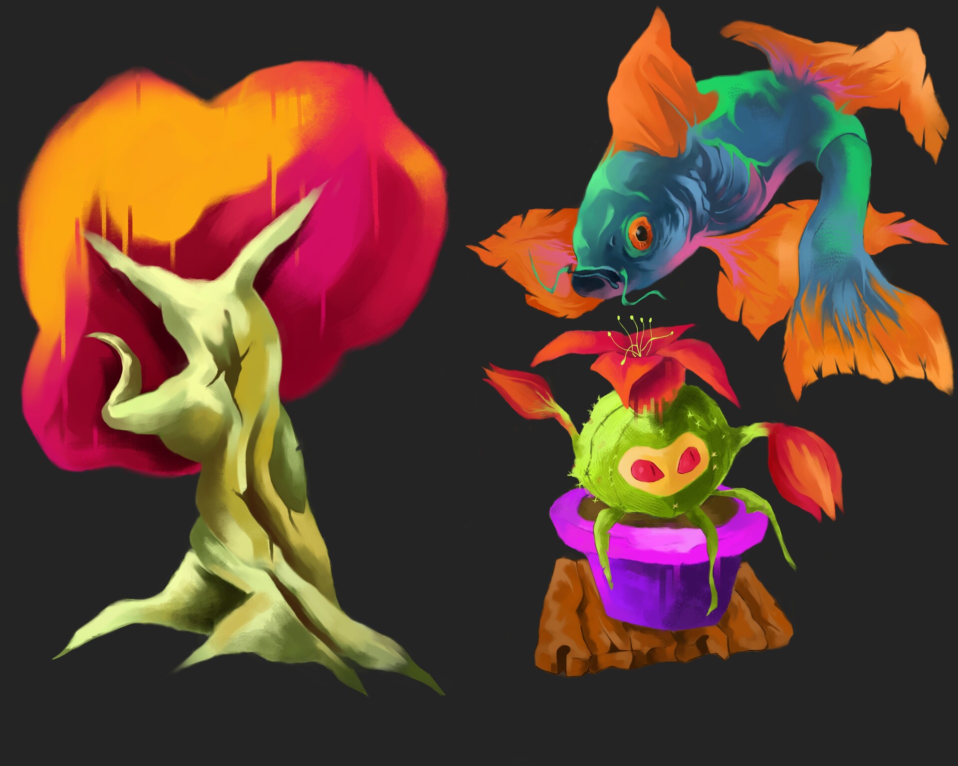 ArtStation tree,fish,cactus