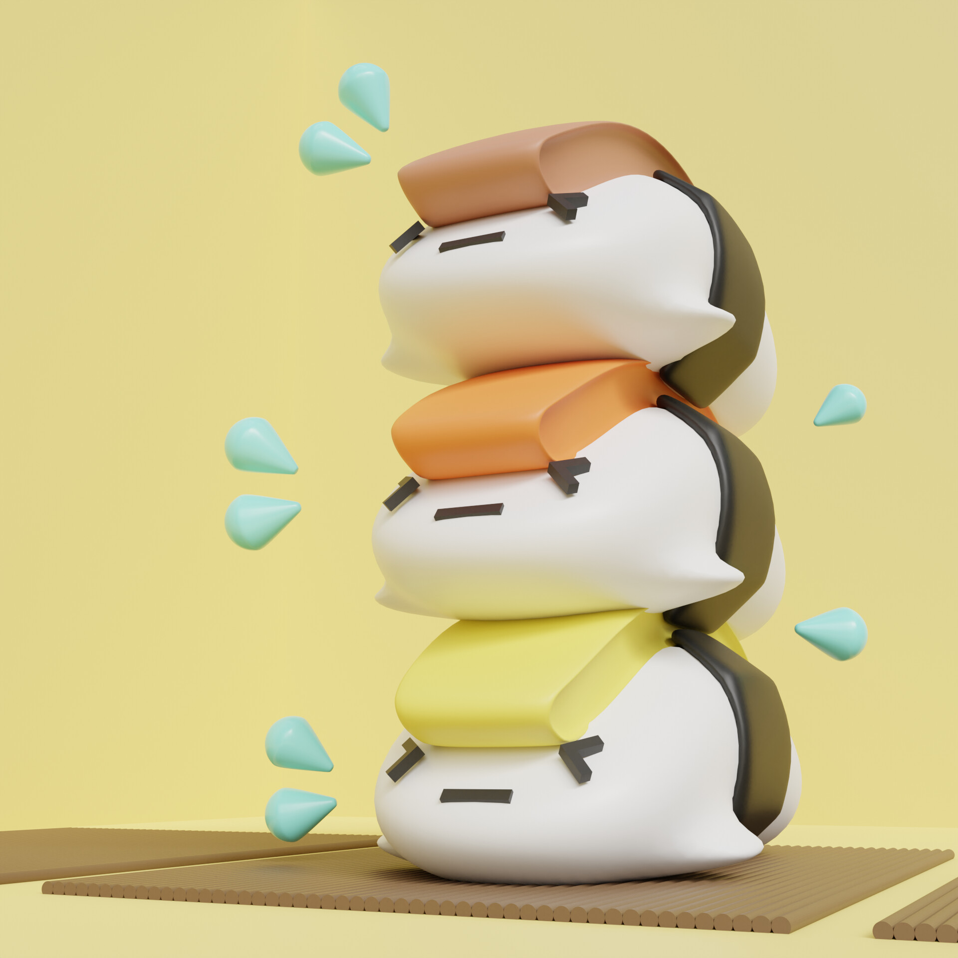 Image Depicts Stacked Wooden Sushi Plates in a Restaurant or Kitchen